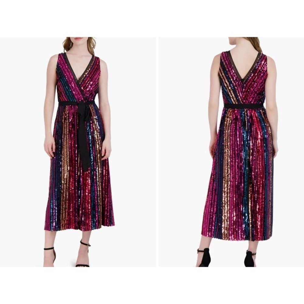 Rainbow Sequin Stripe Fit & Flare Cocktail Dress Julia Jordan Size 4